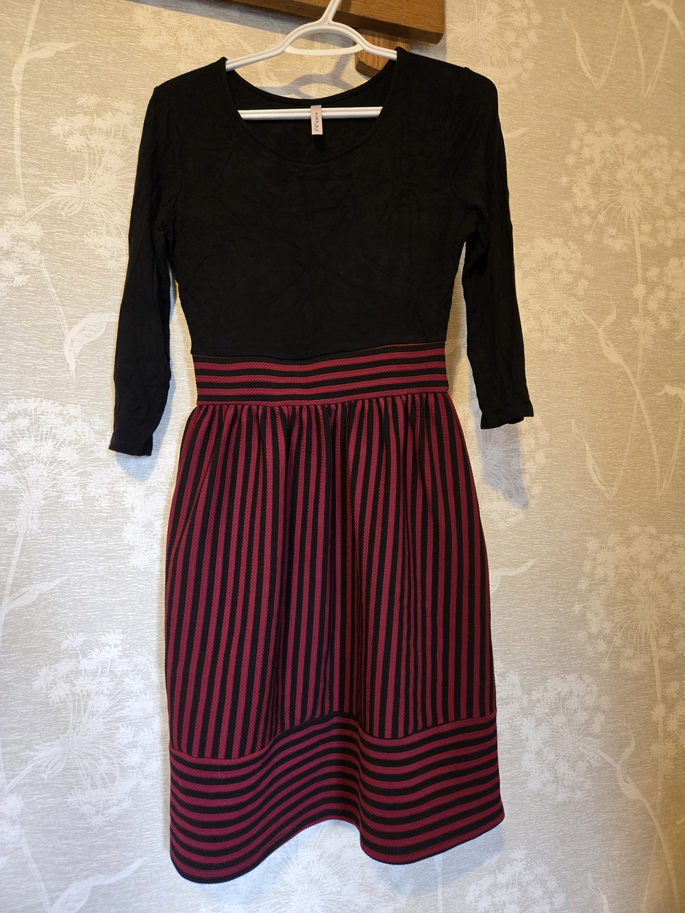 Gilli Black And Berry-Stripe Fit-and-Flare Dress
